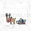 Postal navidad - Reno Rudolf con trineo